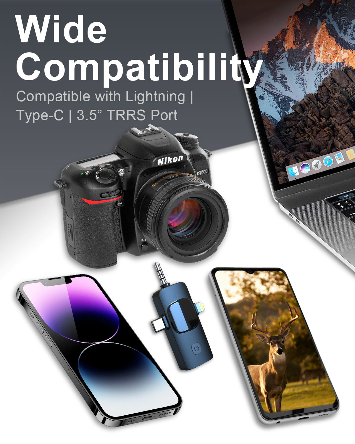 SmaFun 3-in-1 Wireless Lavalier Microphone – Mini Microphone with Intelligent Noise Canceling for iPhone, iPad, Android, Lapel Mic with 6 Hours Recording for Vlogging, YouTube, Interview