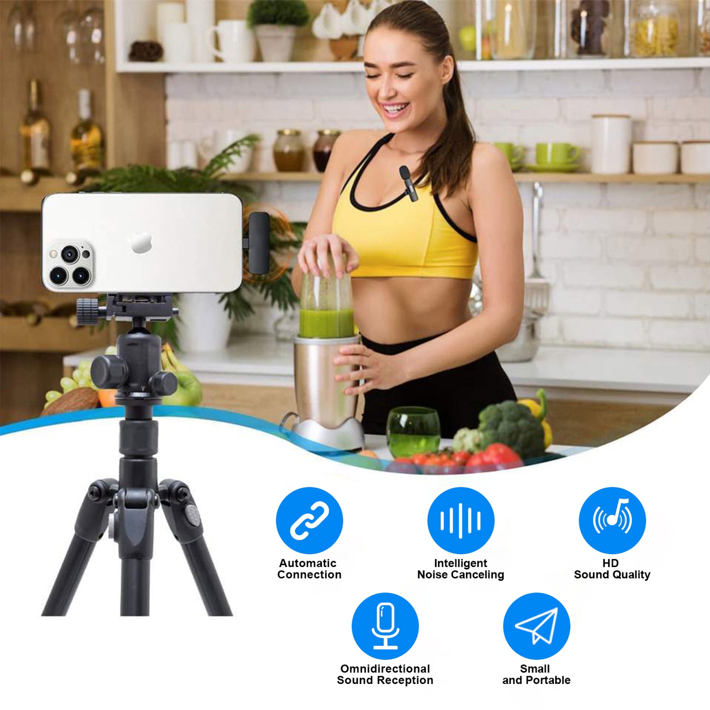 SmaFun Mini Wireless Lavalier Microphone – Microphones with Intelligent Noise Reduction for iPhone| Camera|Podcast|Android|PC, Lapel Mic for Vlogging, YouTube, TikTok, Interview
