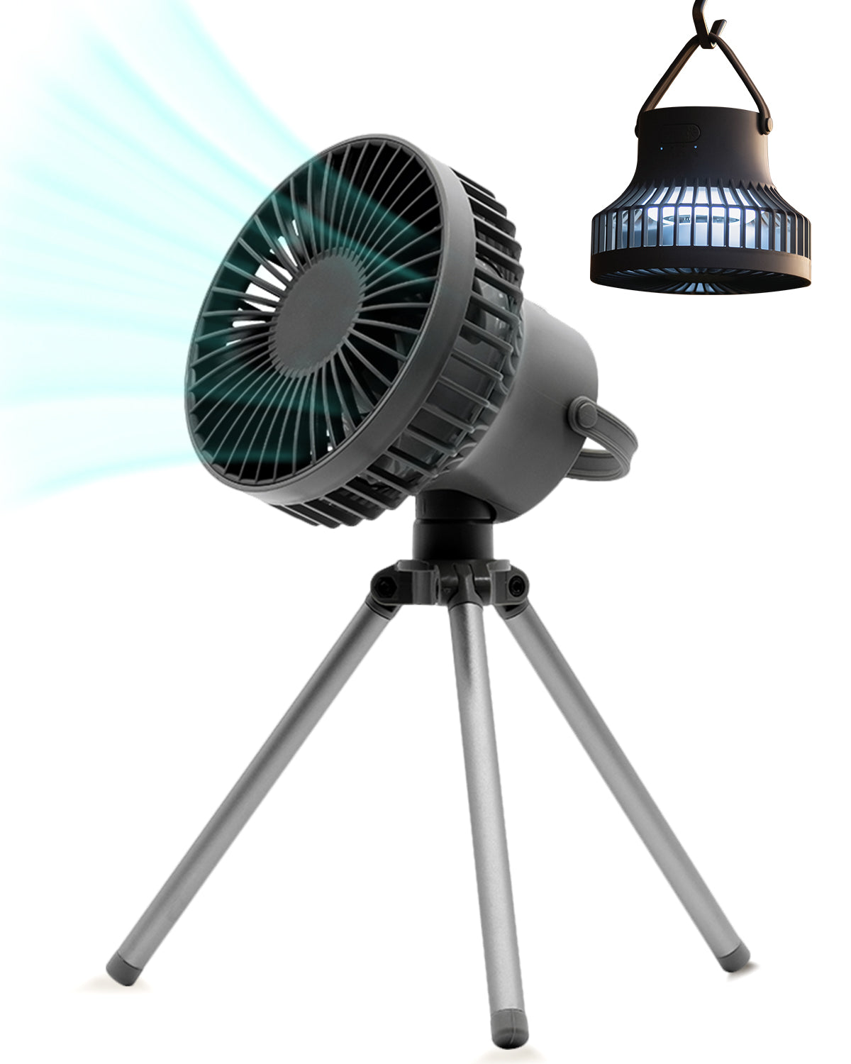 SmaFun Portable Rechargeable Desk Fan, Strong Wind and Quiet Table Fan with Adjustable 3 Speeds and 3 Light, Removeable Tripods Box Fan Suitable for Indoor and Outdoor