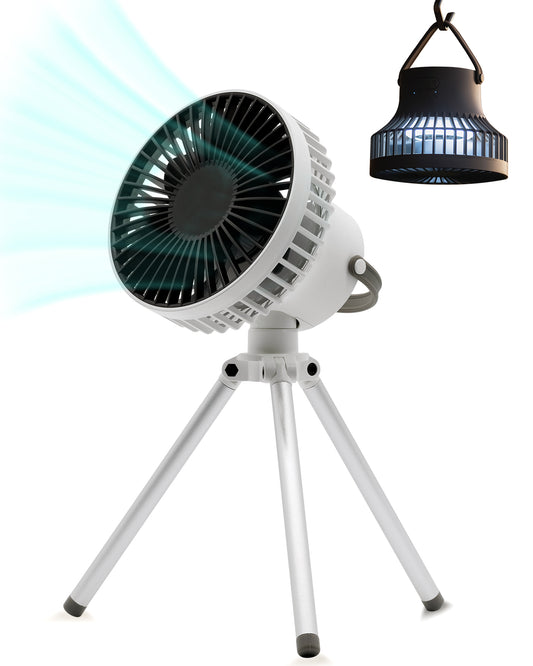 SmaFun Portable Rechargeable Desk Fan, Strong Wind and Quiet Table Fan with Adjustable 3 Speeds and 3 Light, Removeable Tripods Box Fan Suitable for Indoor and Outdoor