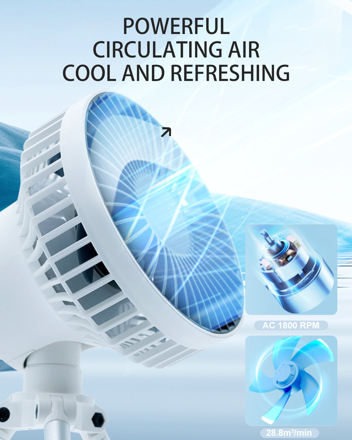 SmaFun Portable Rechargeable Desk Fan, Strong Wind and Quiet Table Fan with Adjustable 3 Speeds and 3 Light, Removeable Tripods Box Fan Suitable for Indoor and Outdoor
