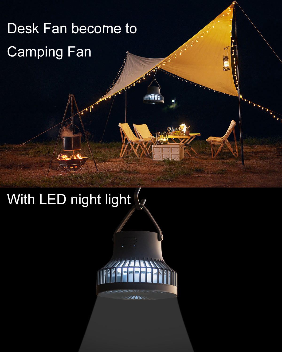 SmaFun Portable Rechargeable Desk Fan, Strong Wind and Quiet Table Fan with Adjustable 3 Speeds and 3 Light, Removeable Tripods Box Fan Suitable for Indoor and Outdoor