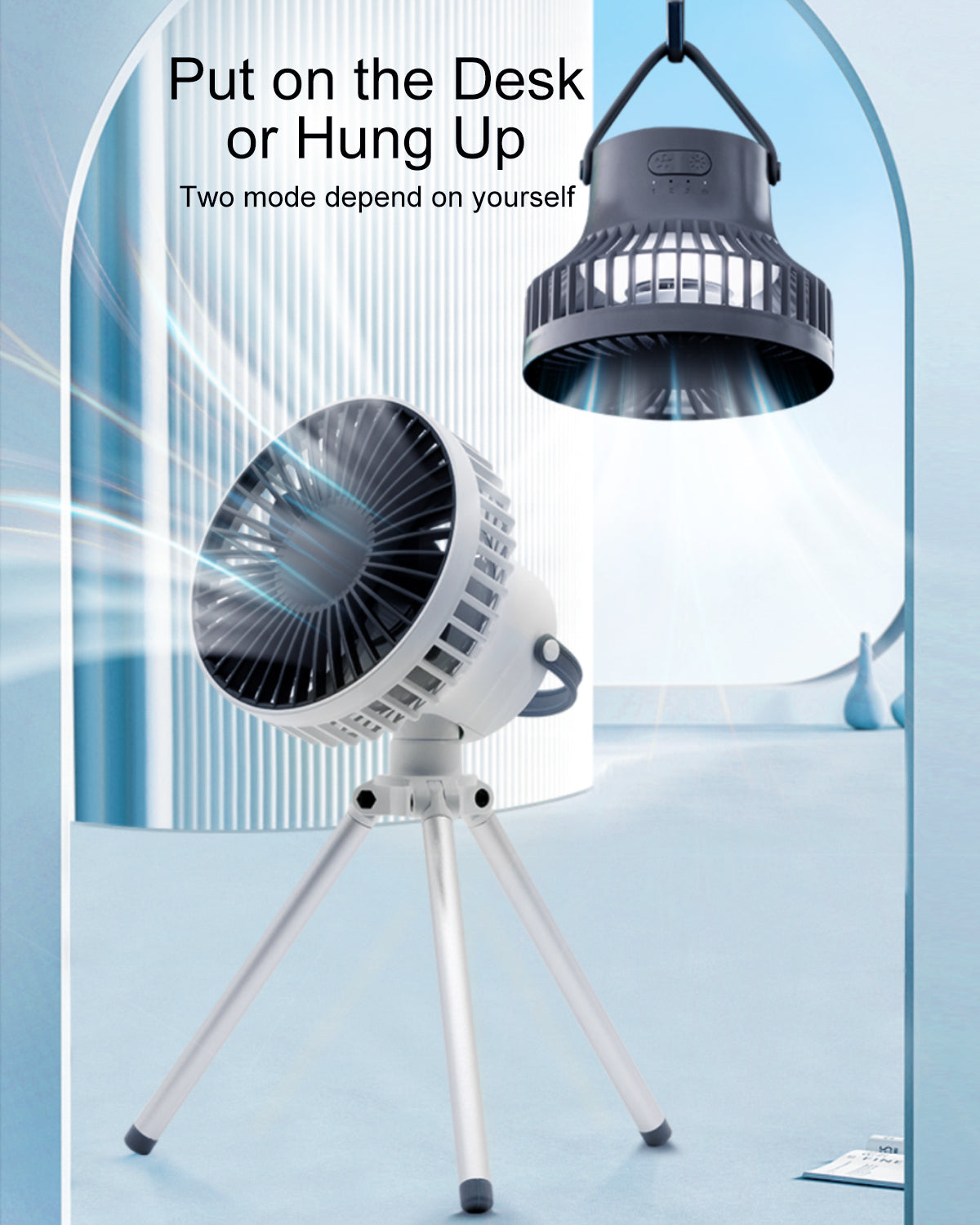 SmaFun Portable Rechargeable Desk Fan, Strong Wind and Quiet Table Fan with Adjustable 3 Speeds and 3 Light, Removeable Tripods Box Fan Suitable for Indoor and Outdoor