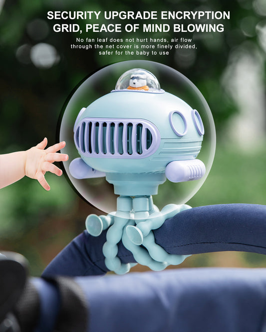 SmaFun Battery Operated Stroller Fan, Flexible Clip on Fan with 3 Speeds and Rotatable Handheld Personal Fan, Cute Designed Baby Stroller Fan with Music and Nightlight