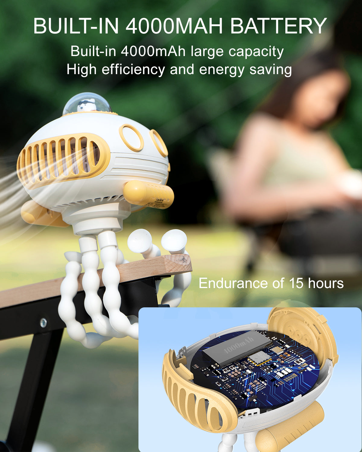 SmaFun Battery Operated Stroller Fan, Flexible Clip on Fan with 3 Speeds and Rotatable Handheld Personal Fan, Cute Designed Baby Stroller Fan with Music and Nightlight