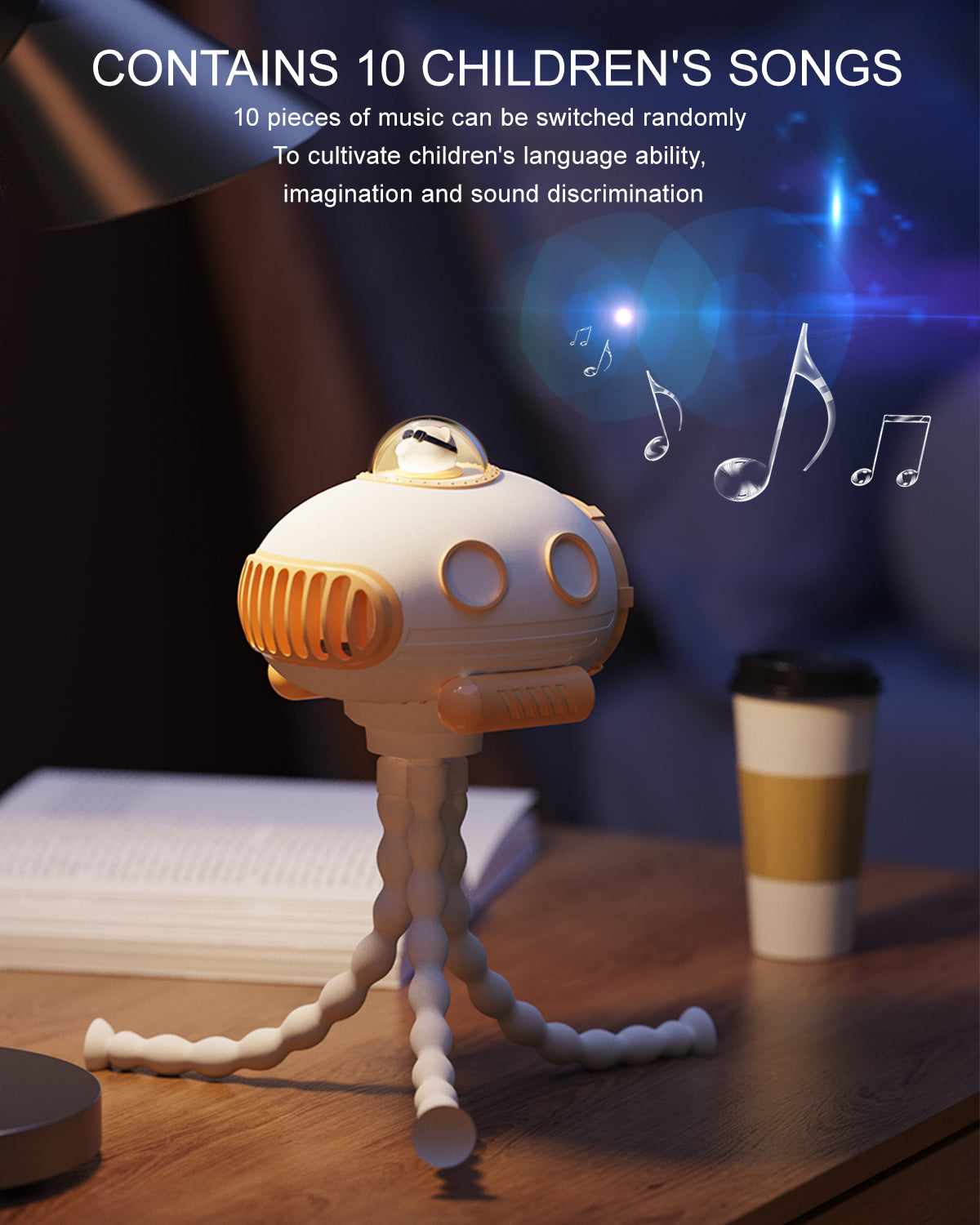 SmaFun Battery Operated Stroller Fan, Flexible Clip on Fan with 3 Speeds and Rotatable Handheld Personal Fan, Cute Designed Baby Stroller Fan with Music and Nightlight