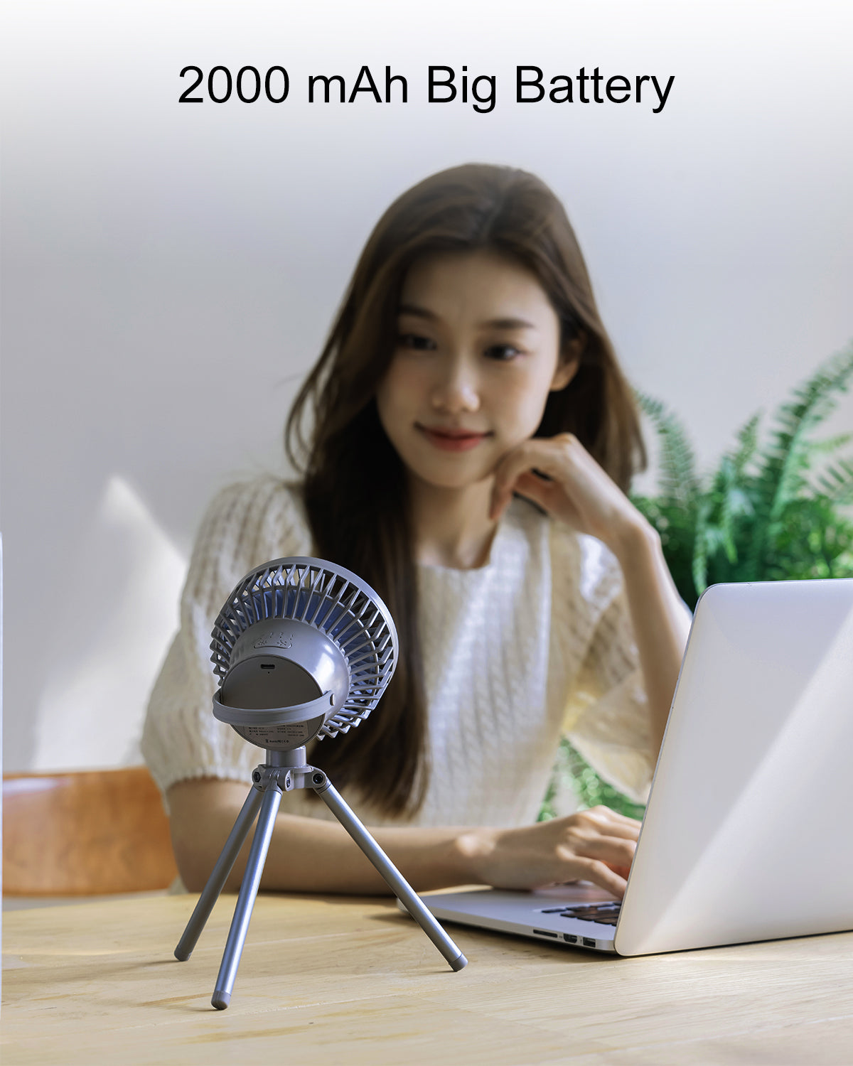SmaFun Portable Rechargeable Desk Fan, Strong Wind and Quiet Table Fan with Adjustable 3 Speeds and 3 Light, Removeable Tripods Box Fan Suitable for Indoor and Outdoor