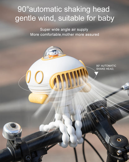 SmaFun Battery Operated Stroller Fan, Flexible Clip on Fan with 3 Speeds and Rotatable Handheld Personal Fan, Cute Designed Baby Stroller Fan with Music and Nightlight